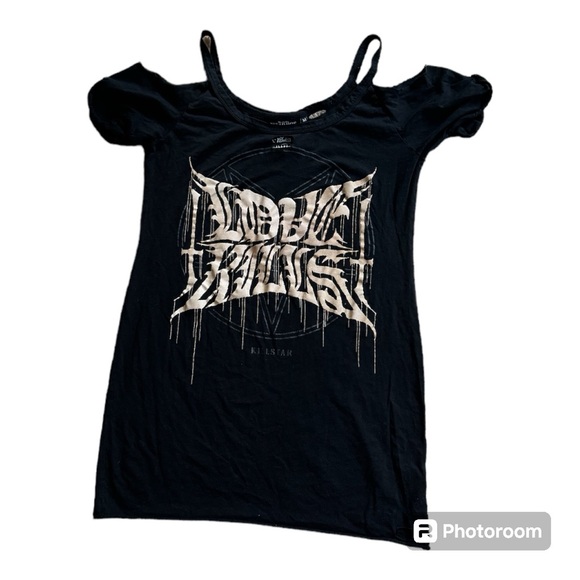 Killstar Gothic “Love Kills” Graphic Distressed Black Cotton Dress Medium. Rare! - Picture 4 of 5